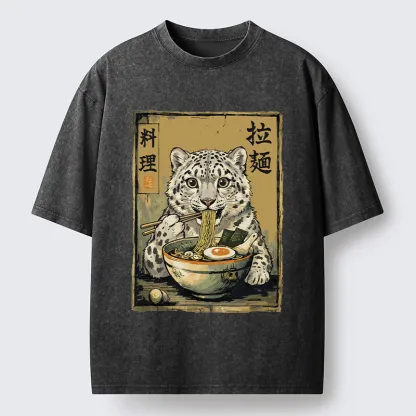 Tokyo‑Tiger Snow Leopard Ramen Washed T-Shirt