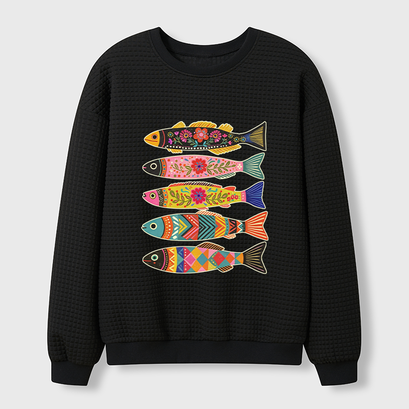 Tokyo-Tiger Colorful Patterned Fish Waffle Sweatshirt