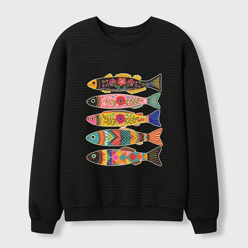 Tokyo-Tiger Colorful Patterned Fish Waffle Sweatshirt