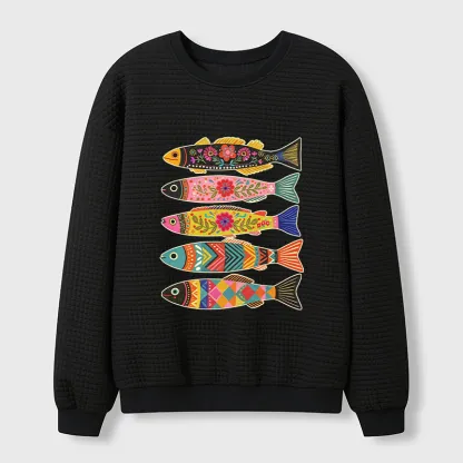 Tokyo-Tiger Colorful Patterned Fish Waffle Sweatshirt