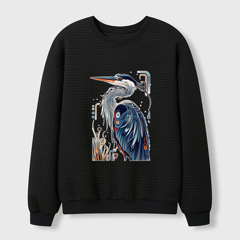 Tokyo-Tiger Stylish Blue Heron Waffle Sweatshirt