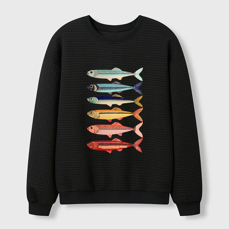 Tokyo-Tiger Colorful Fish Stack Waffle Sweatshirt Sale