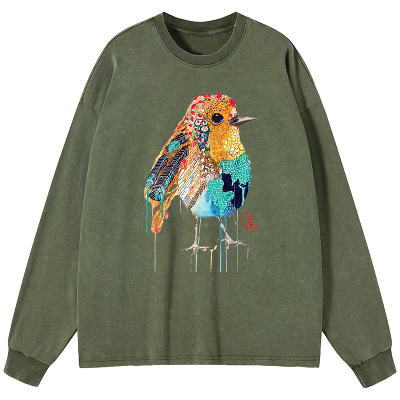 Tokyo-Tiger Sparkly Wild Bird Washed Long Sleeve T-Shirt