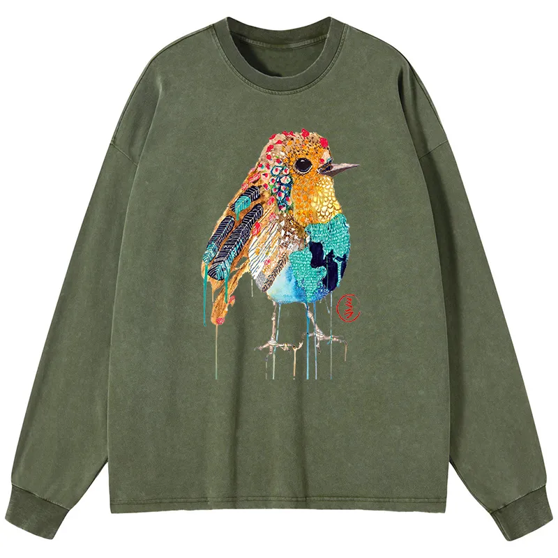 Tokyo-Tiger Sparkly Wild Bird Washed Long Sleeve T-Shirt