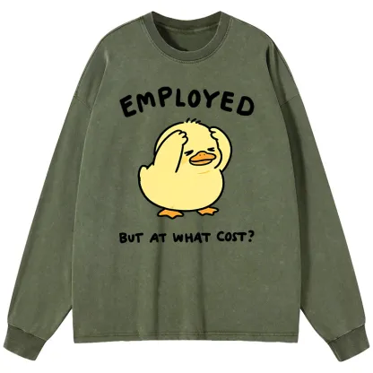 Tokyo-Tiger Funny Work Duck Washed Long Sleeve T-Shirt