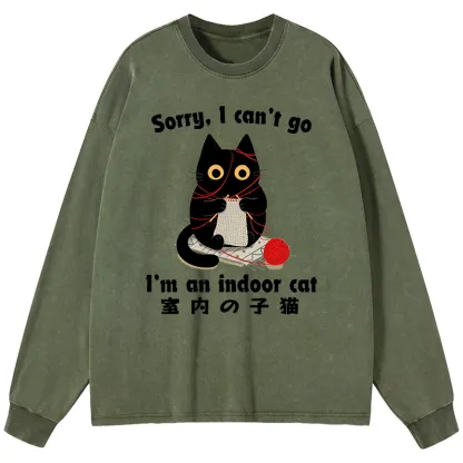 Tokyo-Tiger Indoor Cat Meme Washed Long Sleeve T-Shirt