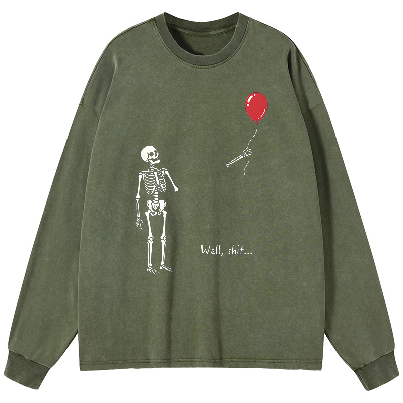 Tokyo-Tiger Skeleton Balloon Meme Washed Long Sleeve T-Shirt