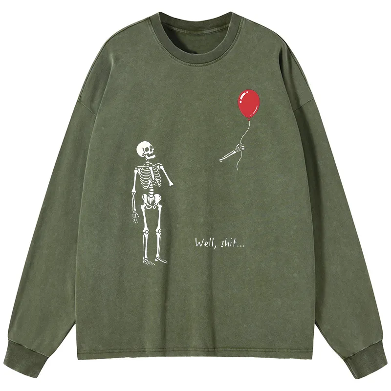 Tokyo-Tiger Skeleton Balloon Meme Washed Long Sleeve T-Shirt