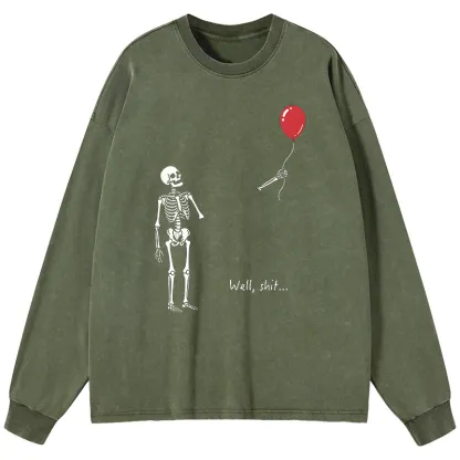 Tokyo-Tiger Skeleton Balloon Meme Washed Long Sleeve T-Shirt