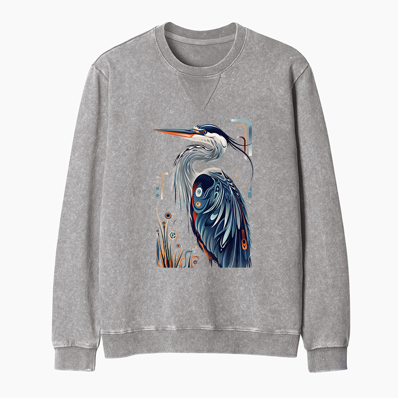 Tokyo-Tiger Stylish Blue Heron Washed Terry Sweatshirt