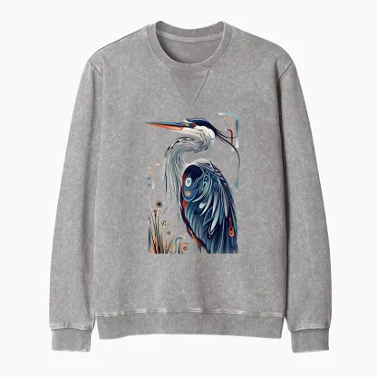 Tokyo-Tiger Stylish Blue Heron Washed Terry Sweatshirt