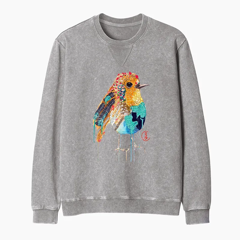 Tokyo-Tiger Sparkly Wild Bird Washed Terry Sweatshirt Sale