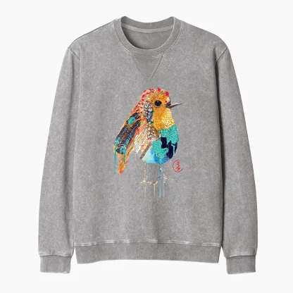 Tokyo-Tiger Sparkly Wild Bird Washed Terry Sweatshirt