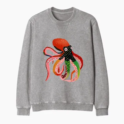 Tokyo-Tiger Colorful Octopus Art Washed Terry Sweatshirt