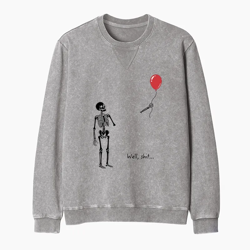 Tokyo-Tiger Skeleton Balloon Meme Washed Terry Sweatshirt