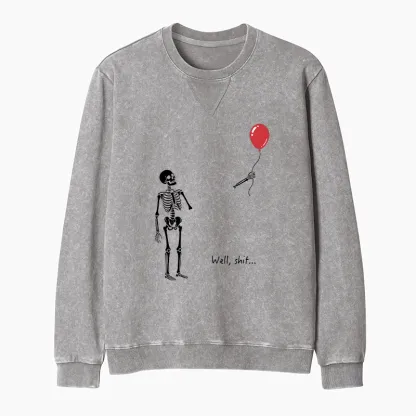 Tokyo-Tiger Skeleton Balloon Meme Washed Terry Sweatshirt