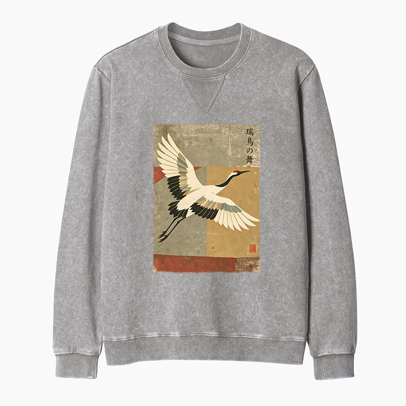 Tokyo-Tiger Crane Spirit Washed Terry Sweatshirt