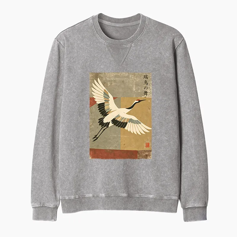 Tokyo-Tiger Crane Spirit Washed Terry Sweatshirt