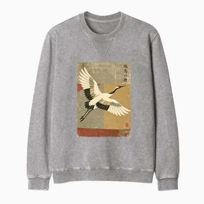 Tokyo-Tiger Crane Spirit Washed Terry Sweatshirt