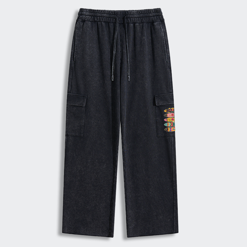 Tokyo-Tiger Colorful Patterned Fish Washed Utility Sweatpants