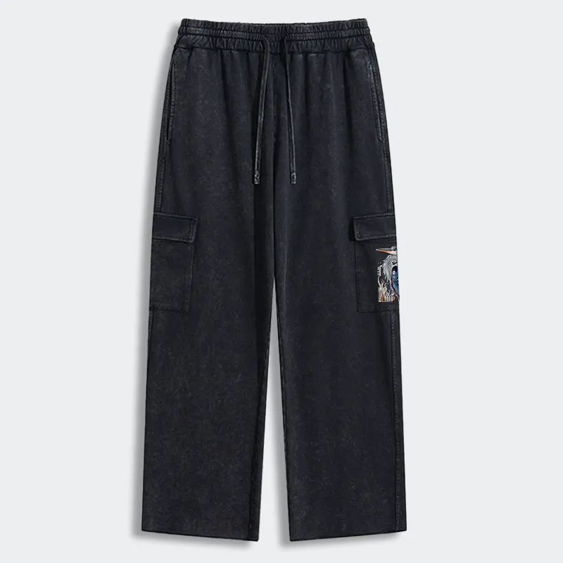Tokyo-Tiger Stylish Blue Heron Washed Utility Sweatpants
