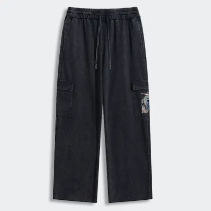 Tokyo-Tiger Stylish Blue Heron Washed Utility Sweatpants