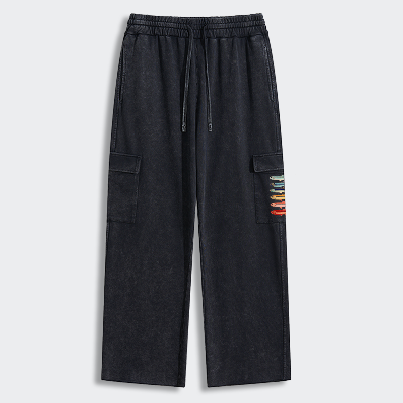 Tokyo-Tiger Colorful Fish Stack Washed Utility Sweatpants