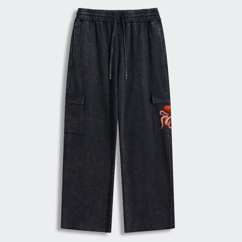 Tokyo-Tiger Colorful Octopus Art Washed Utility Sweatpants