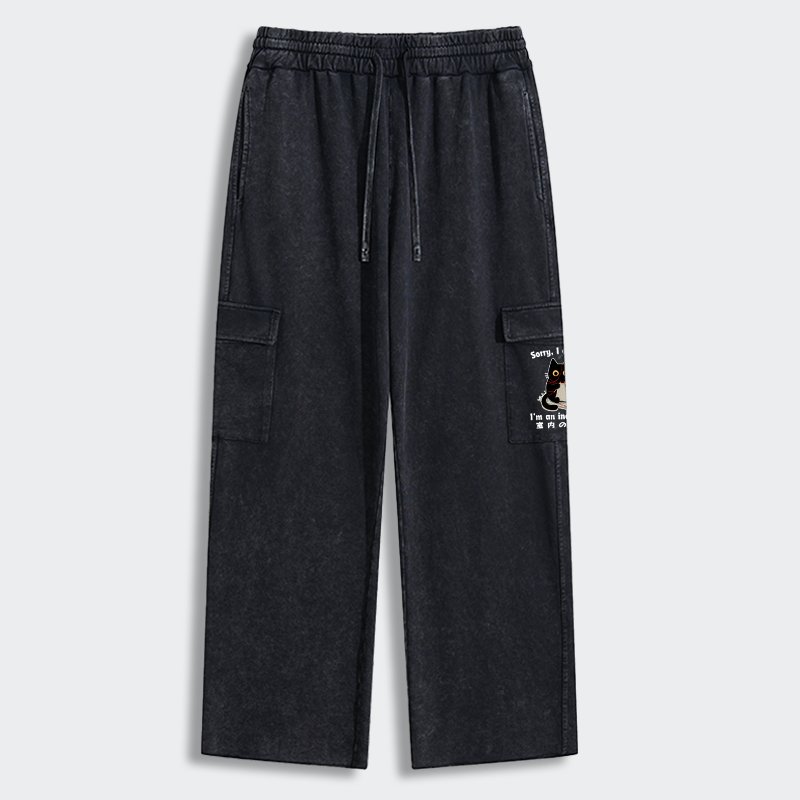 Tokyo-Tiger Indoor Cat Meme Washed Utility Sweatpants