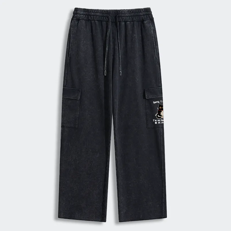 Tokyo-Tiger Indoor Cat Meme Washed Utility Sweatpants