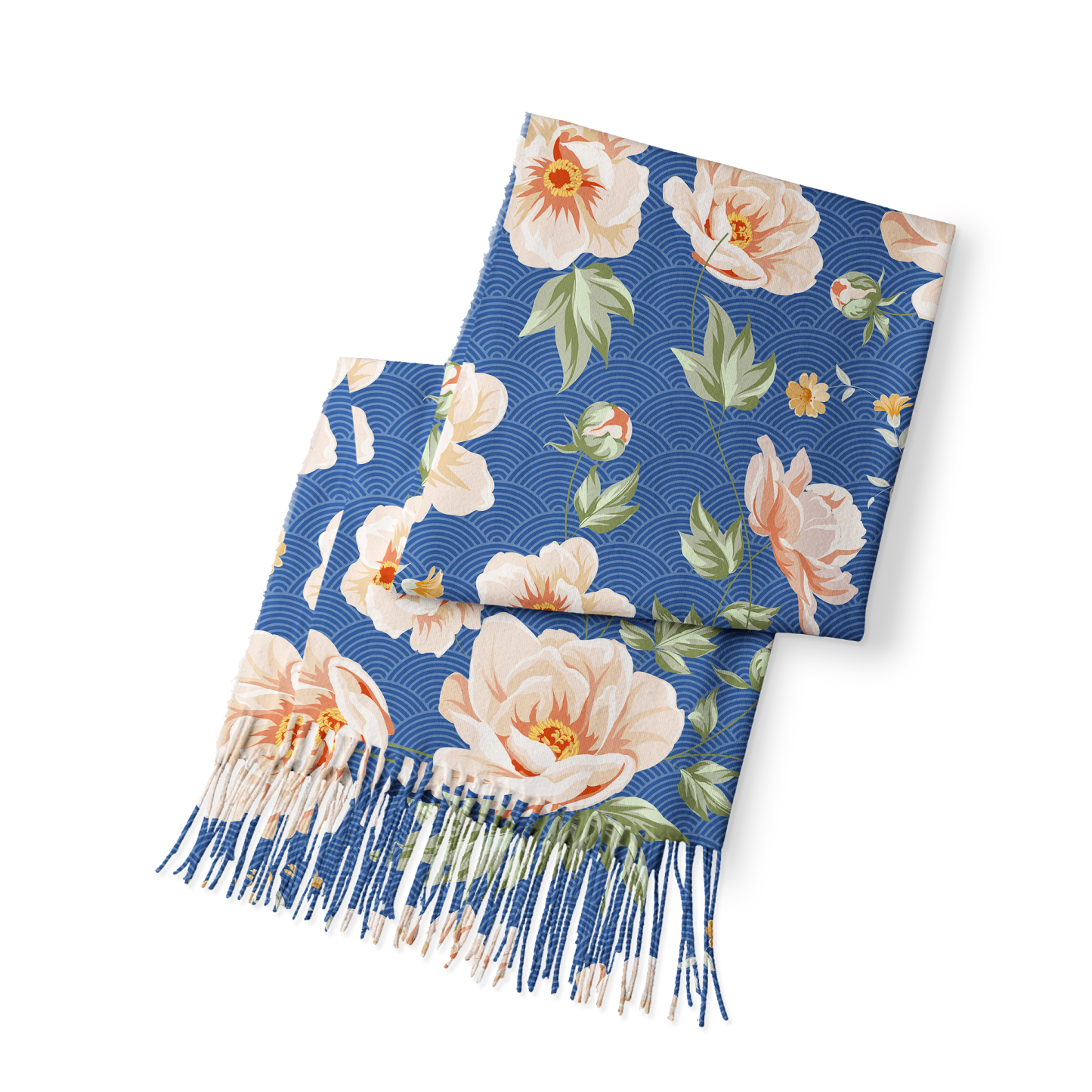 Tokyo-Tiger Flowers In The Waves Fringed Scarf