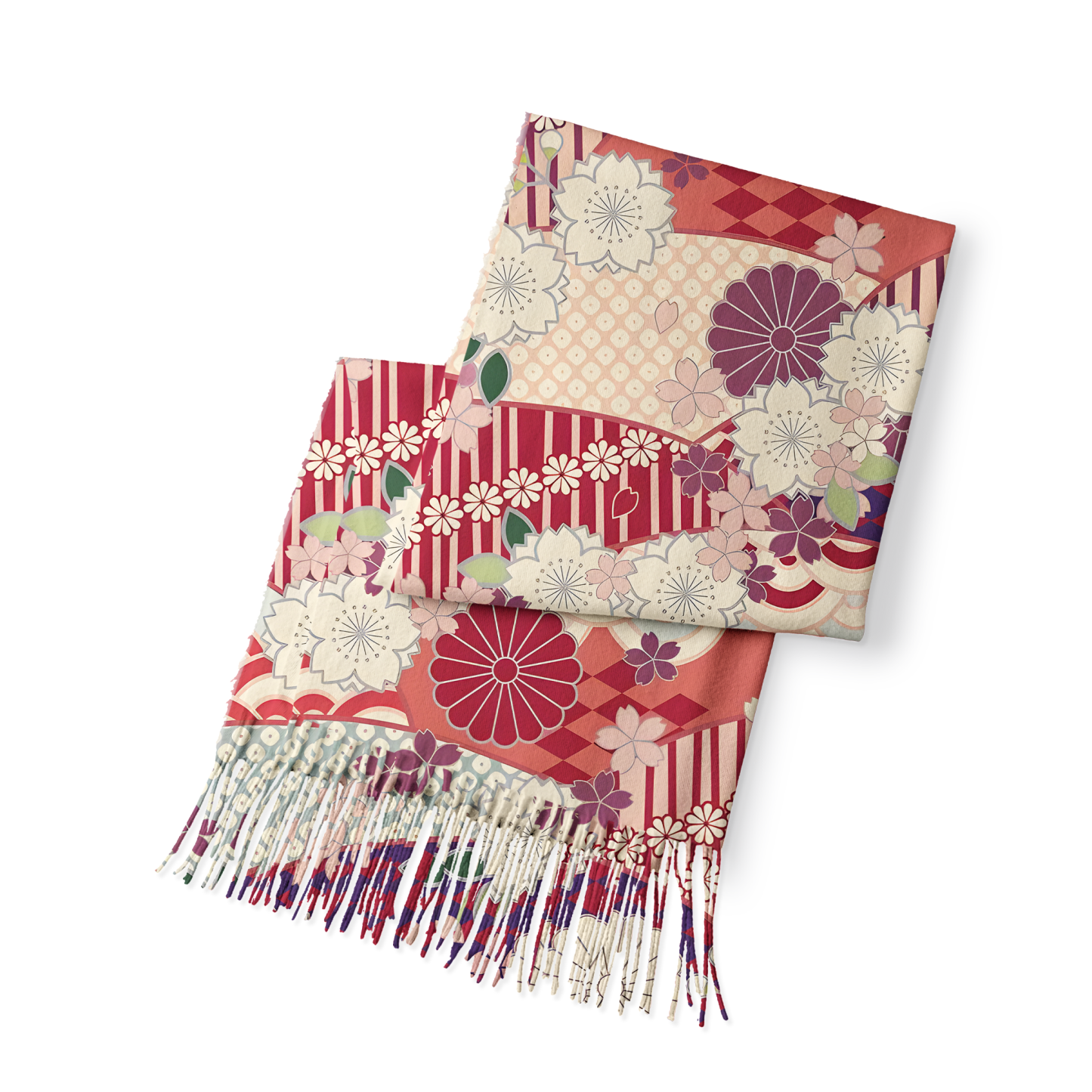 Tokyo-Tiger A Floral Fusion Fringed Scarf