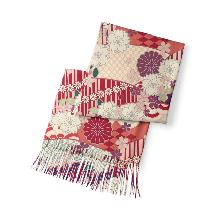 Tokyo-Tiger A Floral Fusion Fringed Scarf