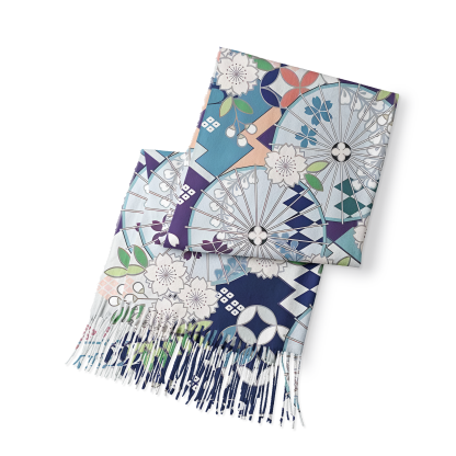 Tokyo-Tiger Floral And Umbrella Fringed Scarf