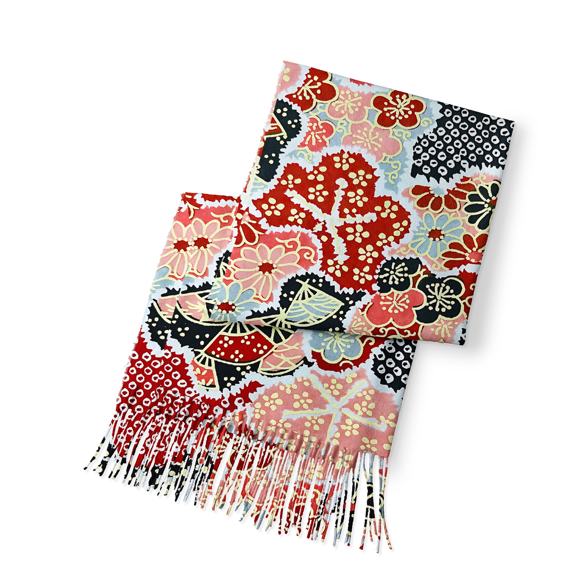 Tokyo-Tiger Floral Symphony Fringed Scarf