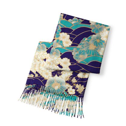 Tokyo-Tiger Gold Stroke Flowers Fringed Scarf