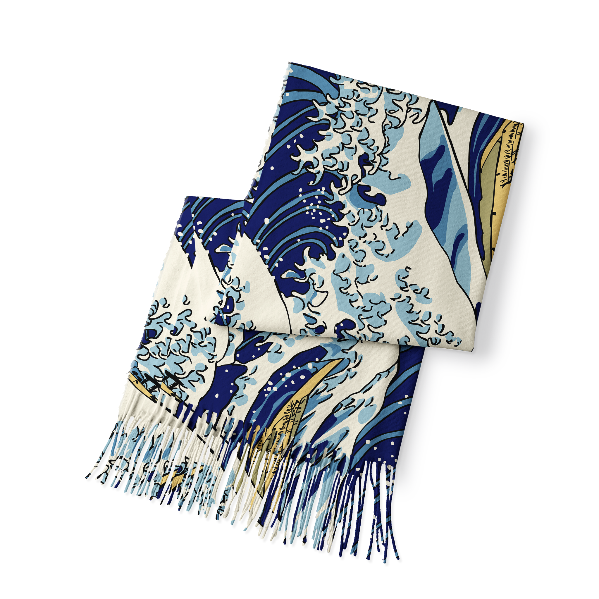 Tokyo-Tiger Japanese Great Wave Fringed Scarf