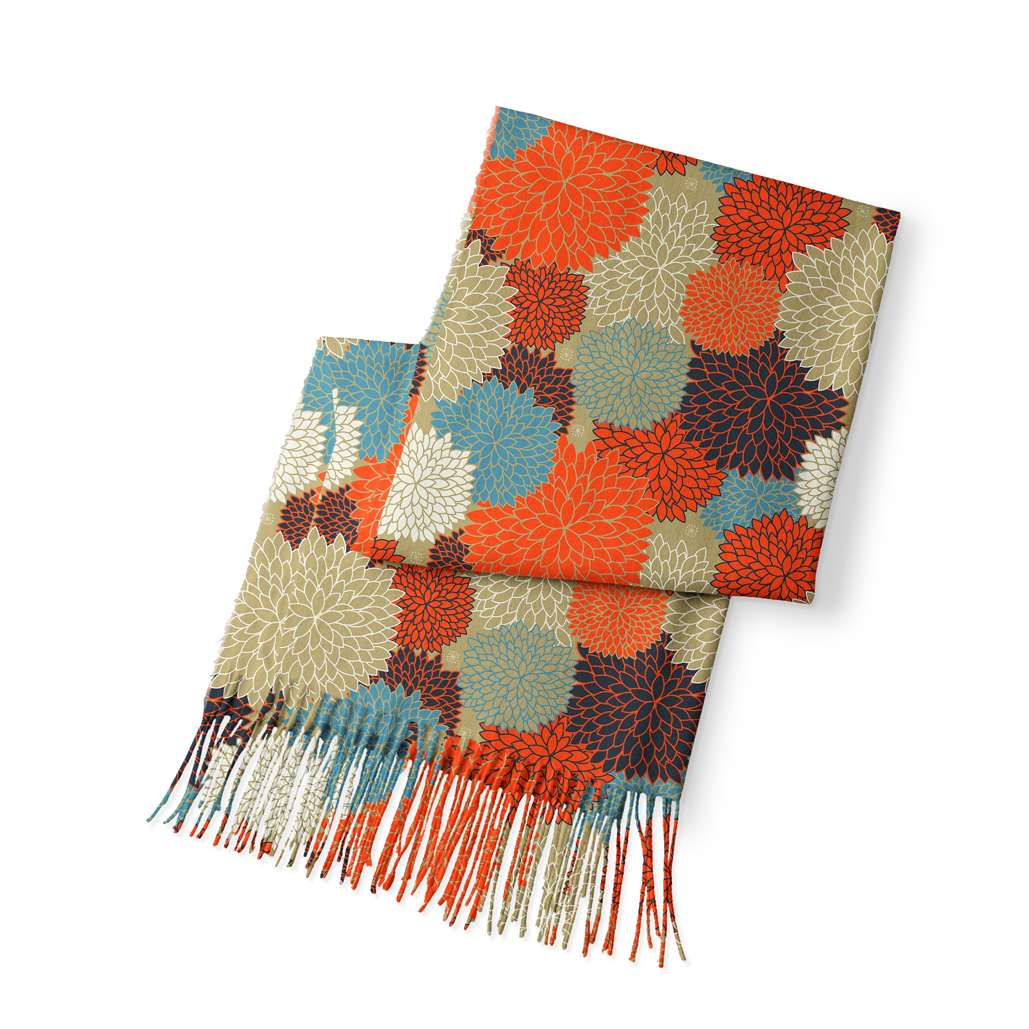 Tokyo-Tiger Autumn Flower Symphony Fringed Scarf