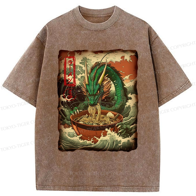 Tokyo-Tiger Ramen Lover Giant Dragon Washed T-Shirt