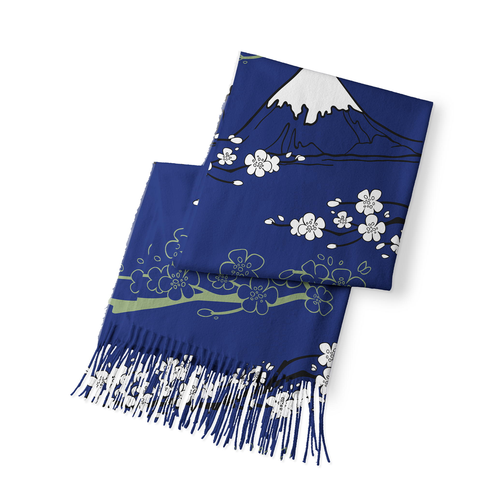 Tokyo-Tiger Mt. Fuji Blossoms Fringed Scarf