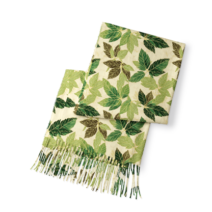Tokyo-Tiger Green Leaf Escape Fringed Scarf