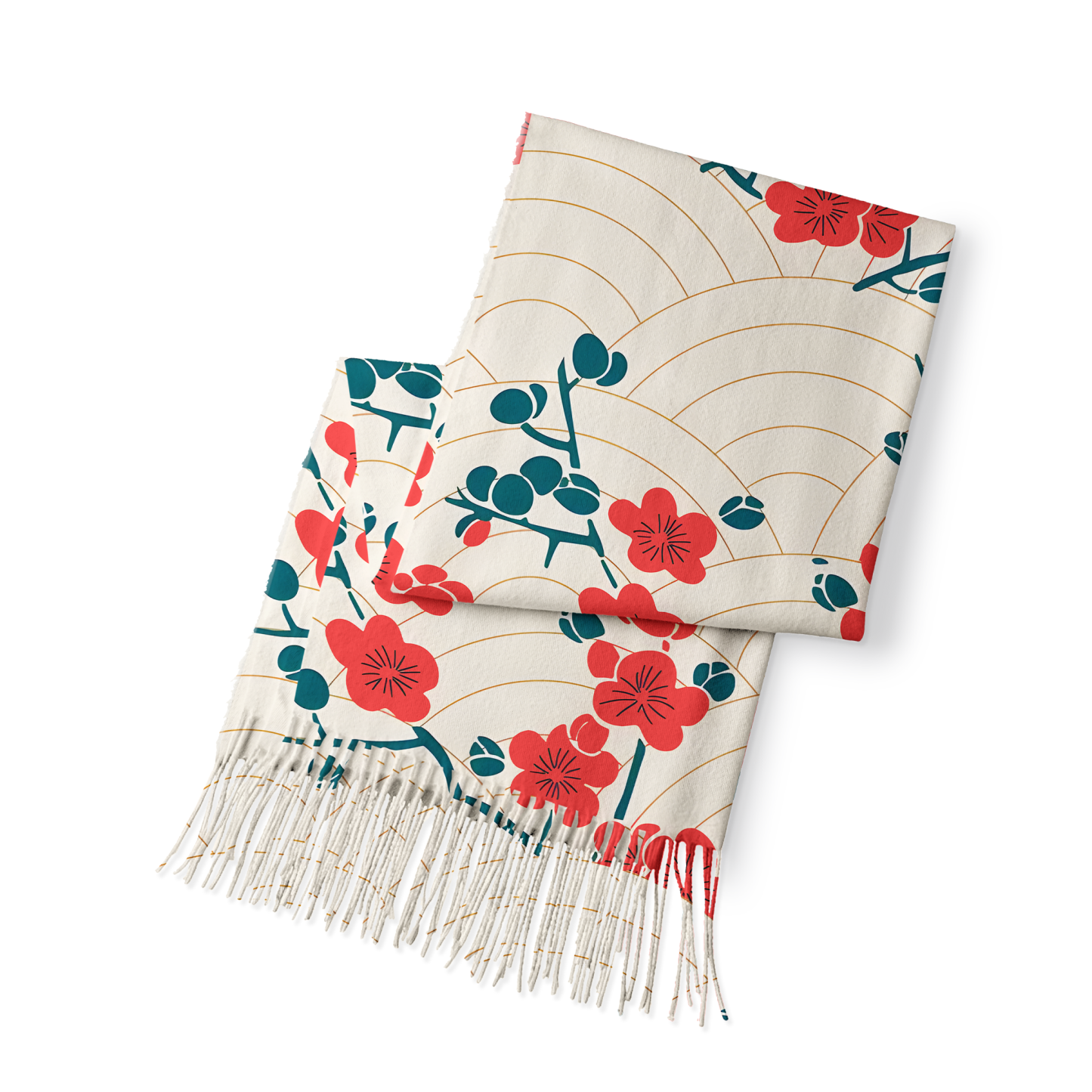 Tokyo-Tiger Blossom Wave Fringed Scarf