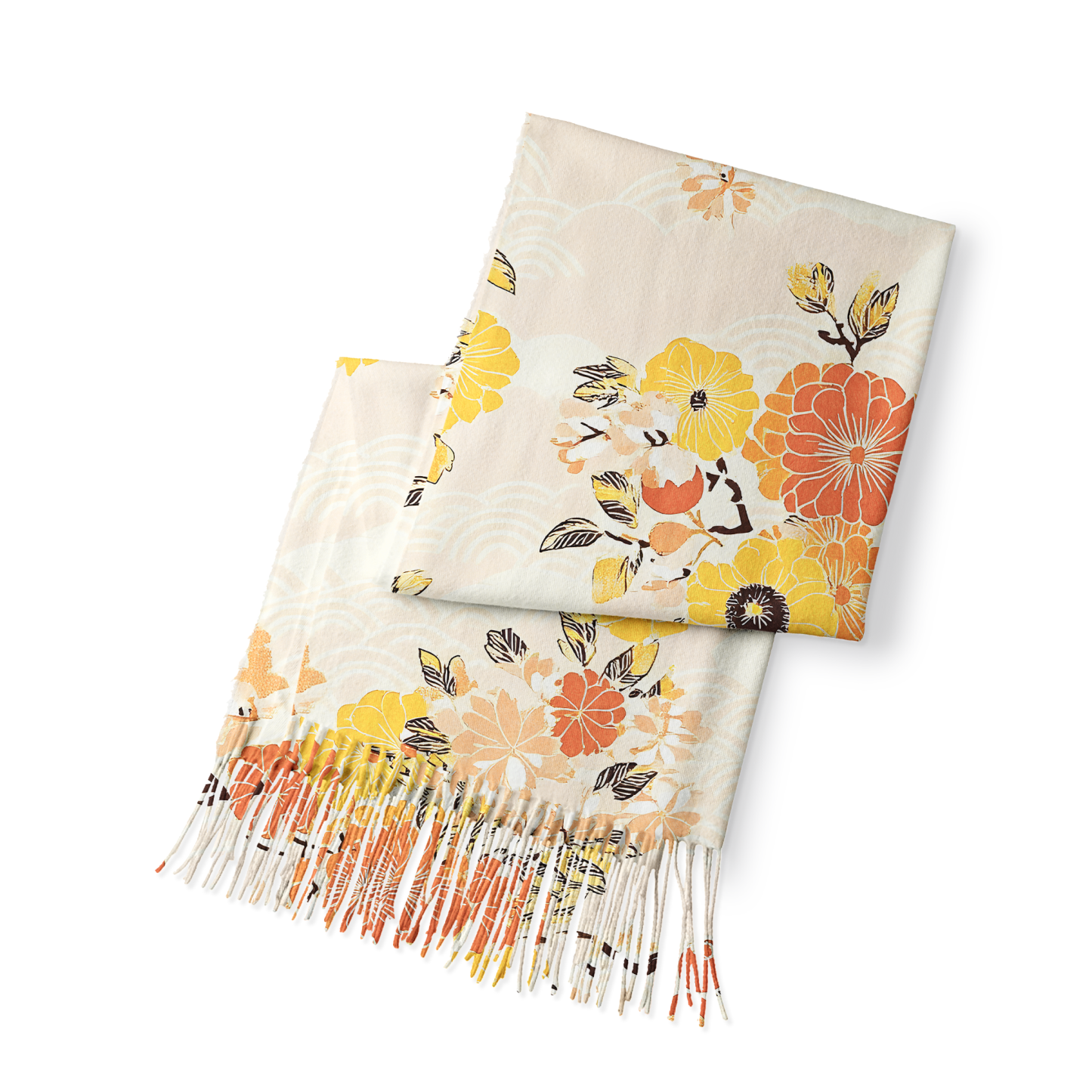 Tokyo-Tiger Fruitful Flower Fringed Scarf