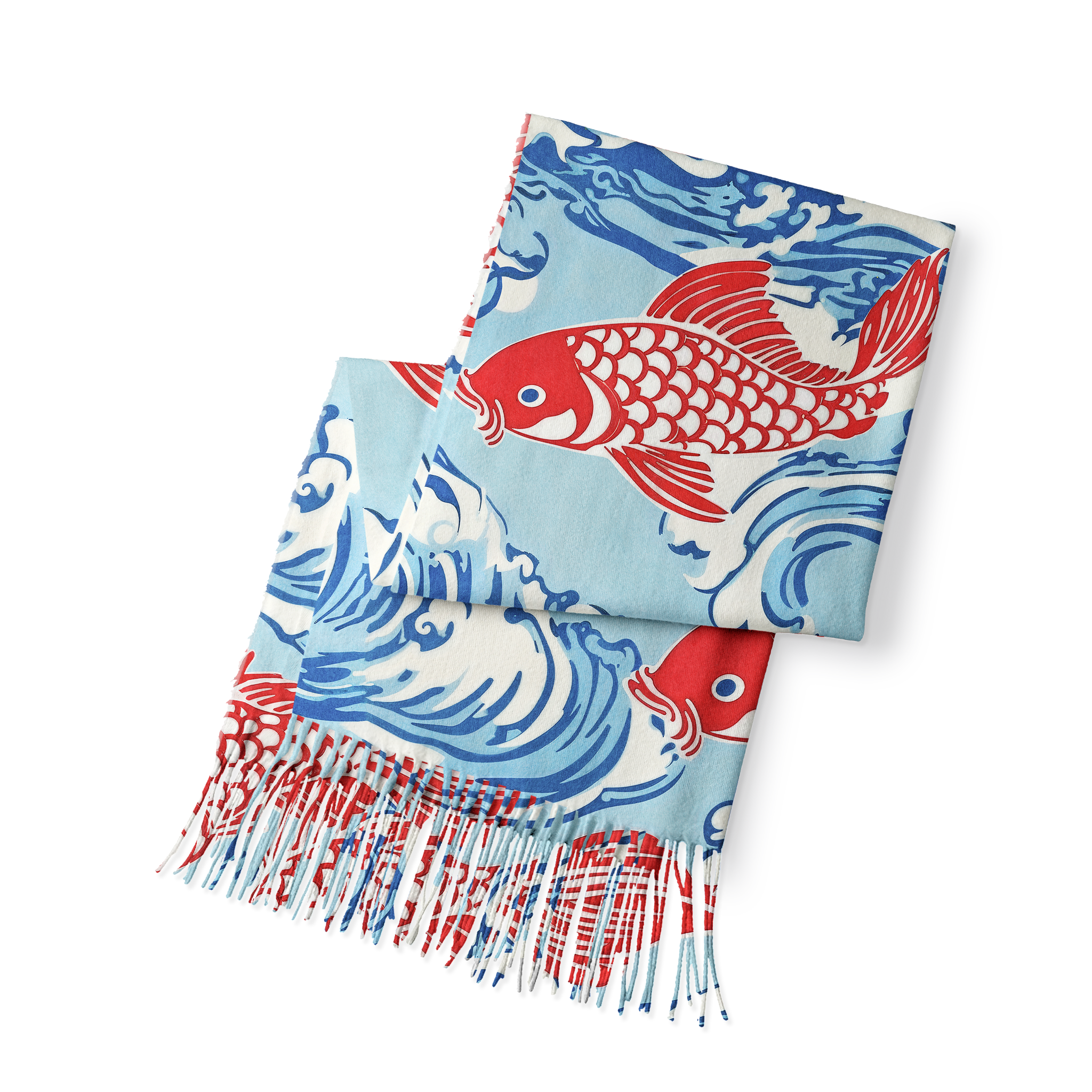 Tokyo-Tiger Koi Carp Frenzy Fringed Scarf