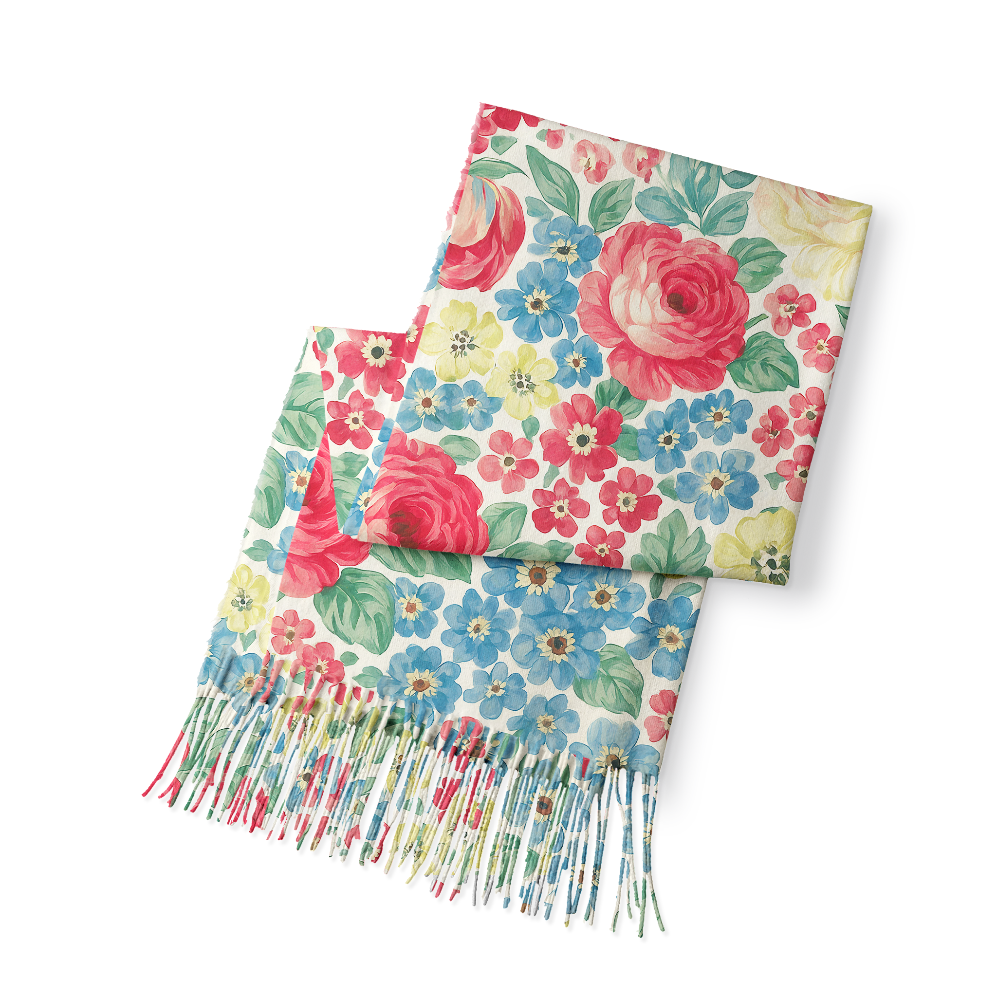 Tokyo-Tiger Vivid Floral Fringed Scarf