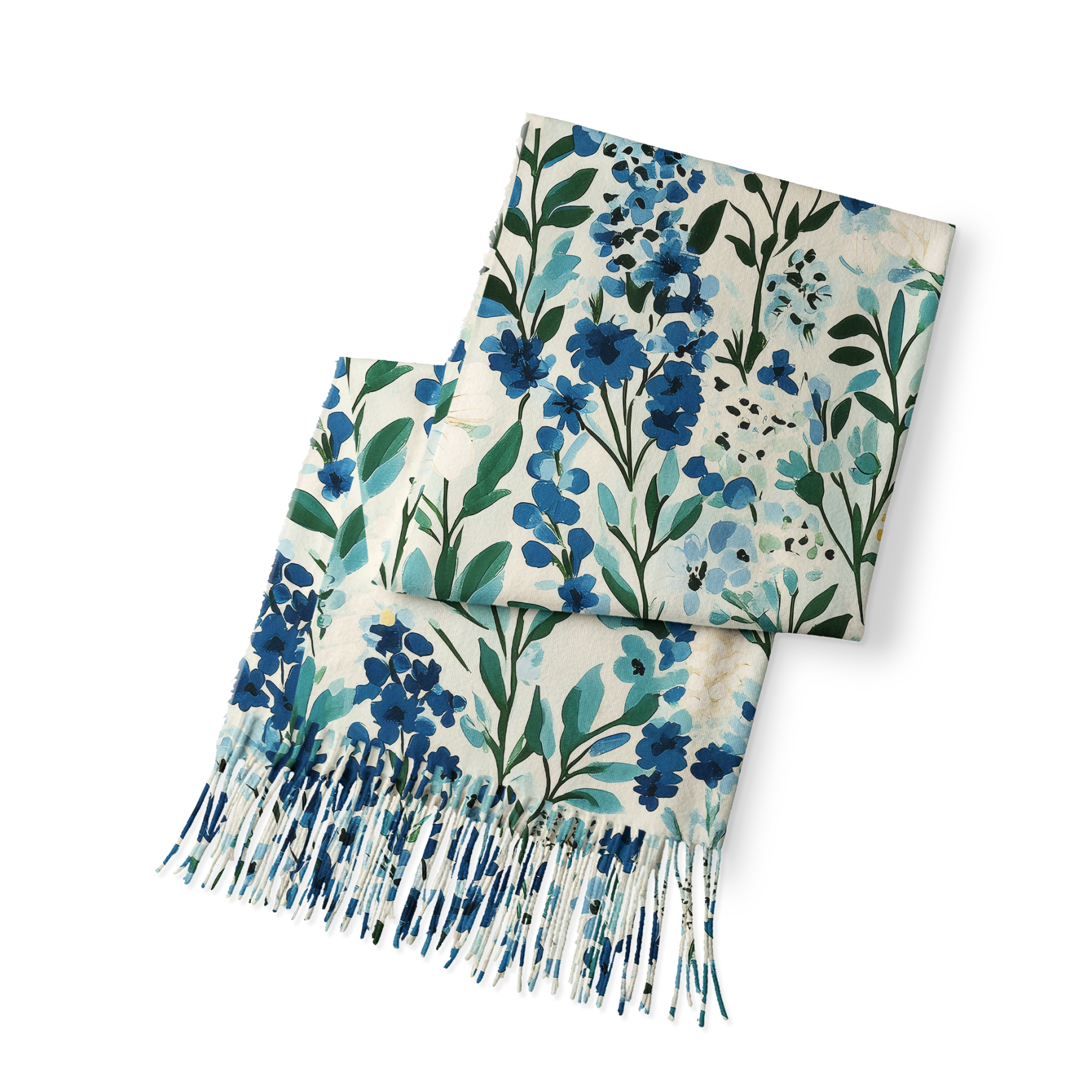 Tokyo-Tiger Serenely Blue Flora Fringed Scarf