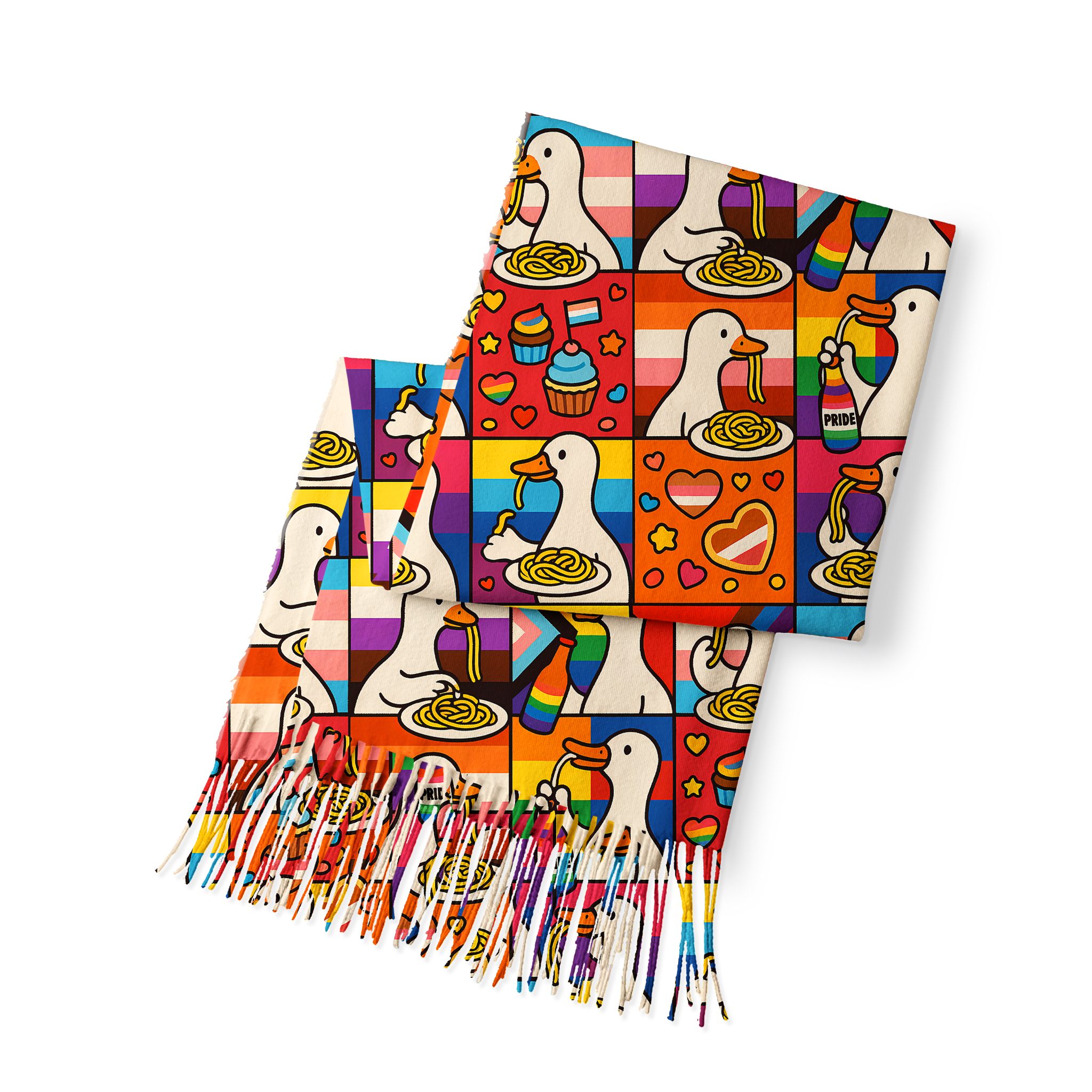 Tokyo-Tiger More Spaghetti Less Upsetti Goose Eat Spaghetti Fringed Scarf