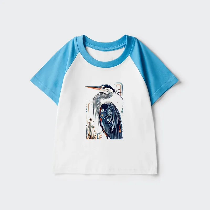 Tokyo-Tiger Stylish Blue Heron Kids Raglan T-shirt