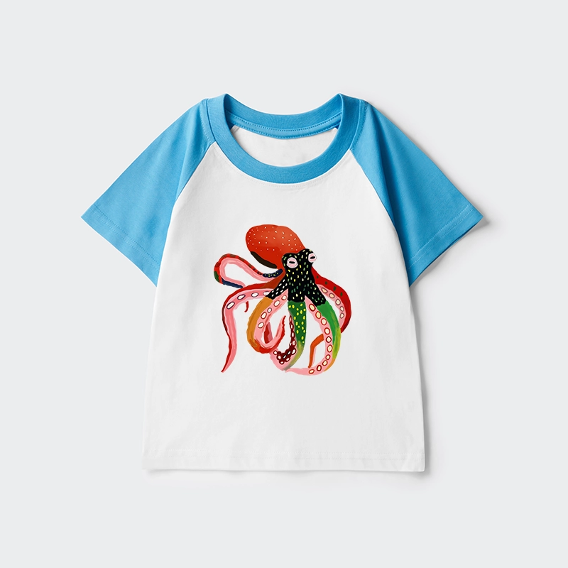 Tokyo-Tiger Colorful Octopus Art Kids Raglan T-shirt