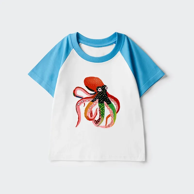 Tokyo-Tiger Colorful Octopus Art Kids Raglan T-shirt Sale